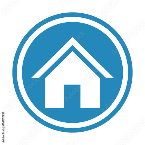 Set of blue circular home icons. Minimalist house silhouettes with variations of doors, windows, and chimneys. Vector web buttons for real estate, homepage, and property apps