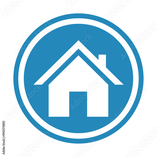 Set of blue circular home icons. Minimalist house silhouettes with variations of doors, windows, and chimneys. Vector web buttons for real estate, homepage, and property apps