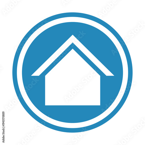 Set of blue circular home icons. Minimalist house silhouettes with variations of doors, windows, and chimneys. Vector web buttons for real estate, homepage, and property apps