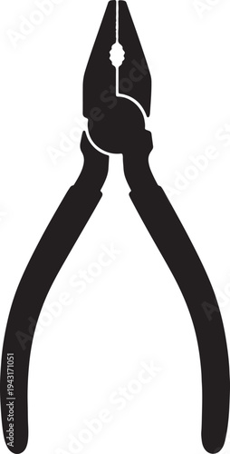 Black silhouette of diagonal cutting pliers with white highlighted detail also transparent background