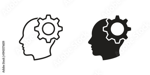 productivity gear in head icon, vector illustration, creative thinking, workflow optimization, efficiency, editable color pictogram, isolated white background.