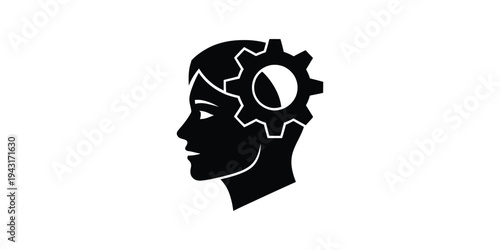 productivity gear in head icon, vector illustration, creative thinking, workflow optimization, efficiency, editable color pictogram, isolated white background.