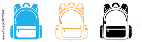 Backpack icons in blue orange and black