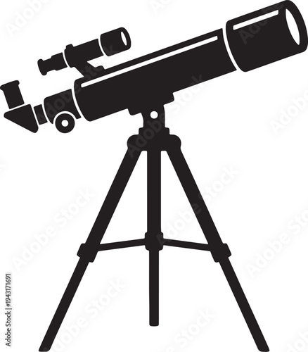 Black telescope on tripod stand silhouette also transparent background star gazing