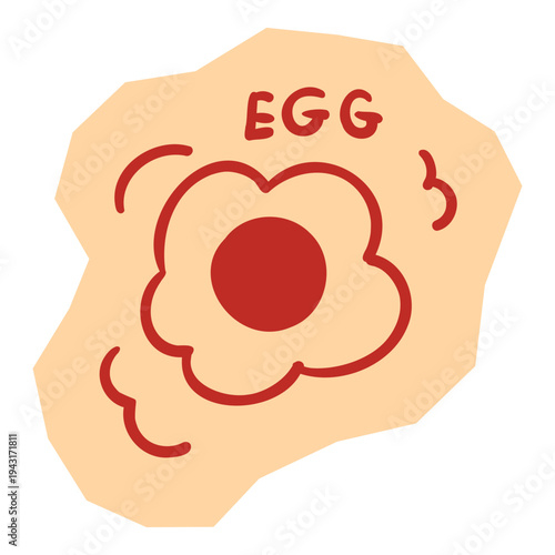 Fried egg with yolk and text in simple hand drawn style for scrapbook and journal. Vector illustration design.