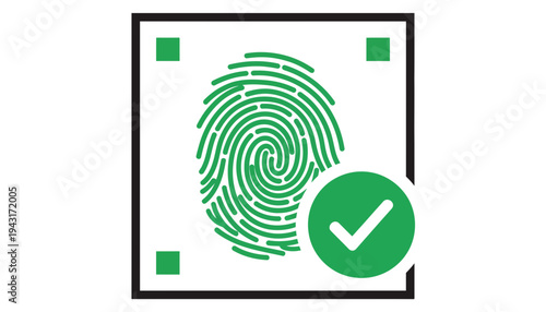 A green fingerprint icon with a checkmark in a black square