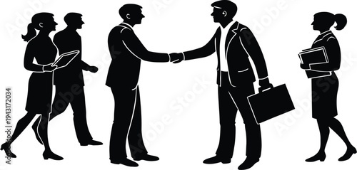  A dynamic illustration captures the essence of business negotiations, with silhouetted figures engaged in a handshake, symbolizing agreement and collaboration.