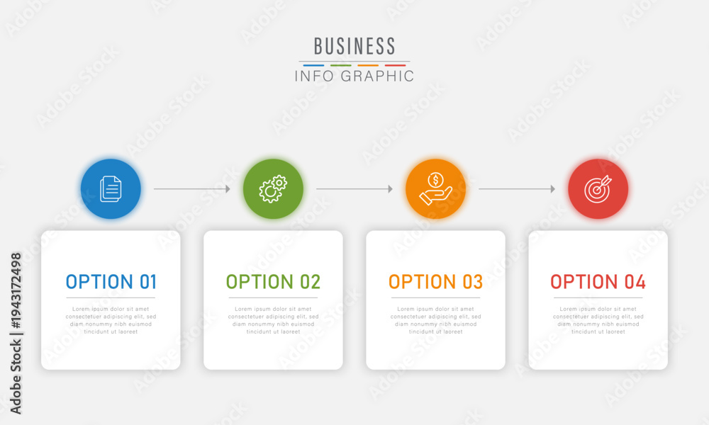 Fototapeta premium Modern Business Process Timeline Infographic With Four Step Workflow Diagram