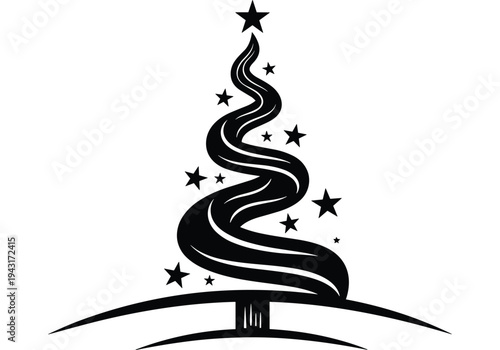 Abstract black christmas tree with stars