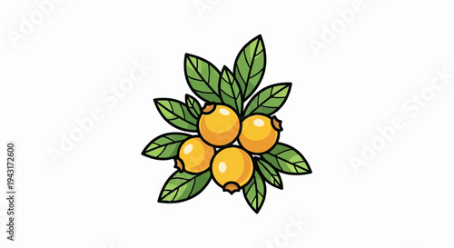 Cartoon cluster of yellow berries with green leaves