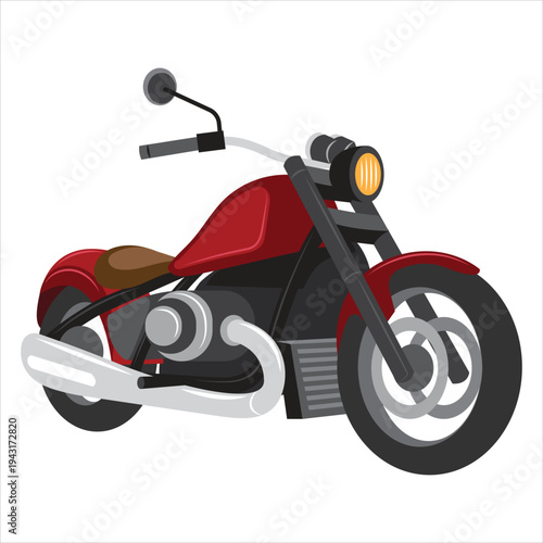 Red classic cruiser motorcycle on white background
