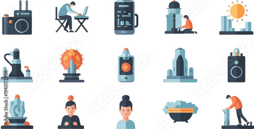 Collection of modern flat design icons for technology and lifestyle