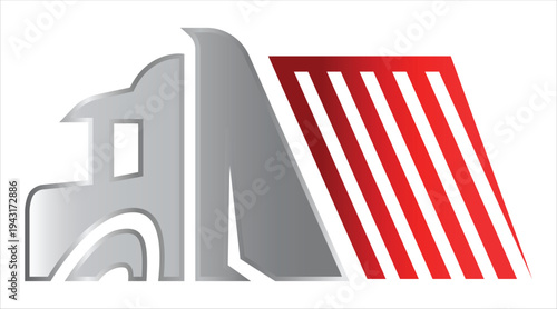 Modern truck logo stylized with red stripes