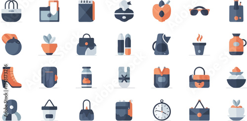 Flat icons collection for everyday items, accessories, and food