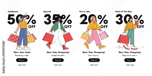 New Year 2027 Shopping Discount Banners – Modern Printable & Editable Holiday Promo Templates for Retail, E‑Commerce, and Seasonal Marketing Campaigns