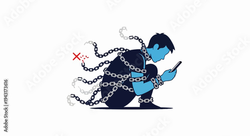 Person chained to phone, breaking free