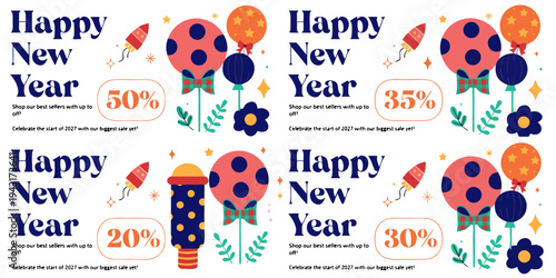 New Year 2027 Sale Banners – Modern Printable & Editable Holiday Discount Promo Templates for Retail, E‑Commerce, and Seasonal Marketing Campaigns