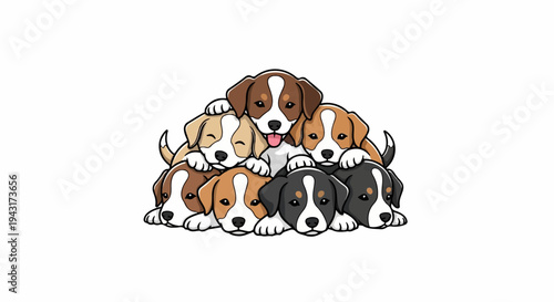 Pile of adorable puppies stacked together, looking very cute