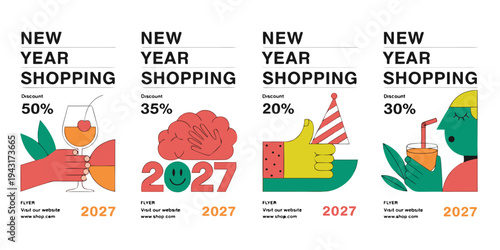 New Year 2027 Shopping Discount Banners – Modern Printable & Editable Holiday Promo Templates for Retail, E‑Commerce, and Seasonal Marketing Campaigns