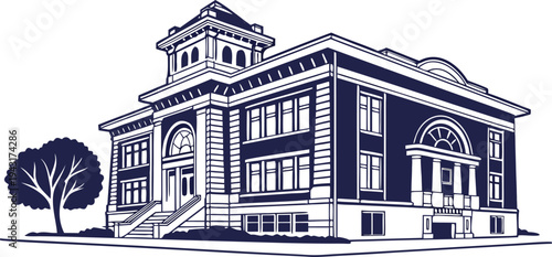  A beautifully detailed illustration of an historic building, exuding an aura of timeless elegance and architectural grandeur.