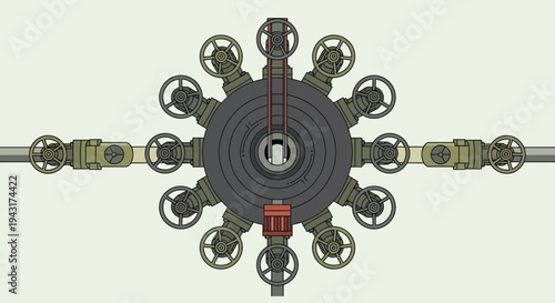 Complex Industrial Valve System with Multiple Outlets.