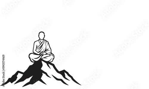 Silhouette of a person meditating on a mountain peak