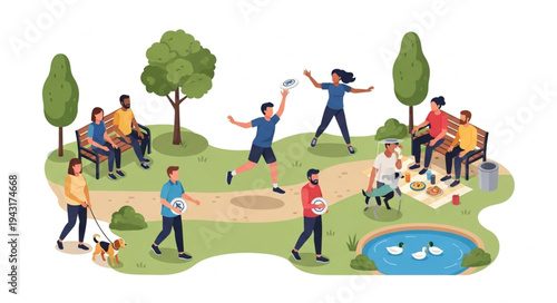 People Enjoying Park Activities Together.