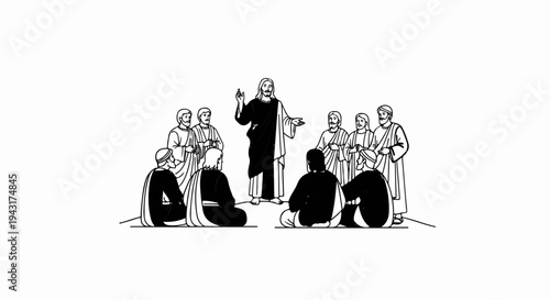 Religious leader addresses attentive followers in classic illustration