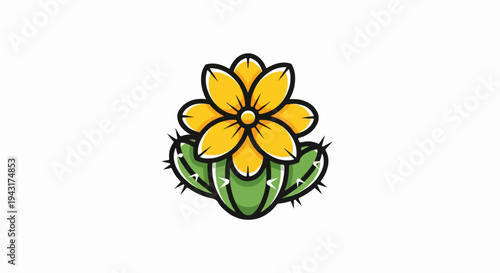 A vibrant yellow flower blooms atop spiky green cactus segments