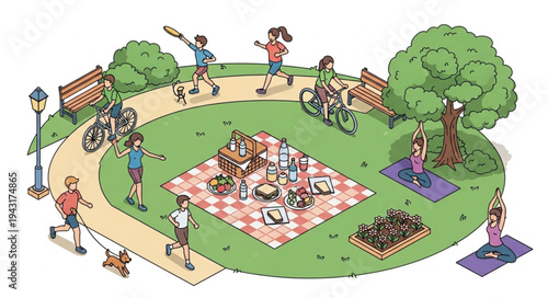 People Enjoying Picnic in Park.