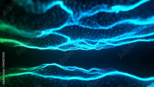 Abstract Blue Green Energy Waves Flowing Through Dark Space Background.