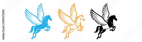 Winged horse silhouettes in blue orange and black