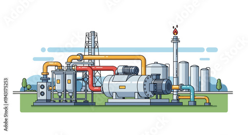 Industrial Pumping Station with Complex Machinery and Pipelines.