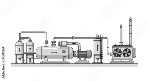 Industrial Refrigeration System Components Illustration.