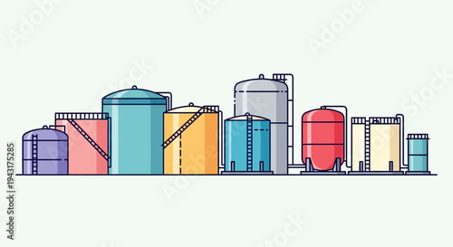 Industrial Storage Tanks Collection Illustration.