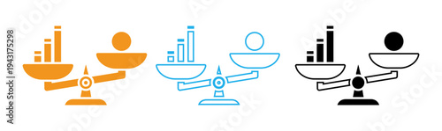 A set of colorful icons depicting satellite dishes with graphs