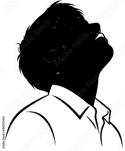 Silhouette of a person looking upwards with eyes closed in contemplation