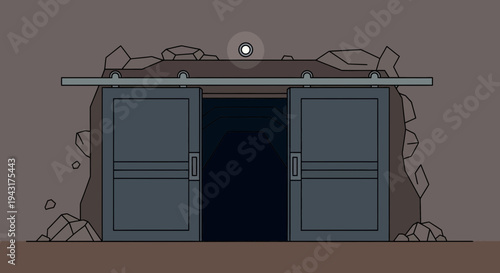 Massive Industrial Bunker Entrance with Sliding Doors.