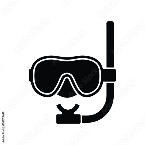 Black silhouette icon of a snorkel mask and tube, representing diving and water sports