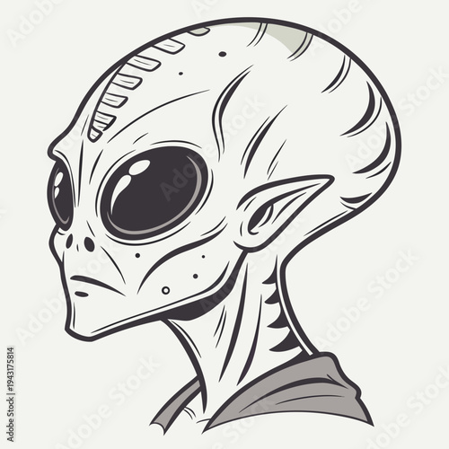 Futuristic Alien Head Illustration – Sci-Fi Extraterrestrial Graphic Design