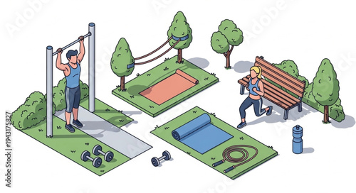 Outdoor Fitness Equipment in Park Setting.