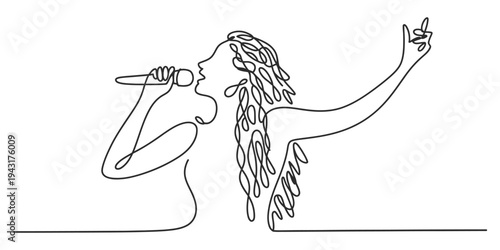 Continuous Line Art of a Female Singer Performing with Microphone