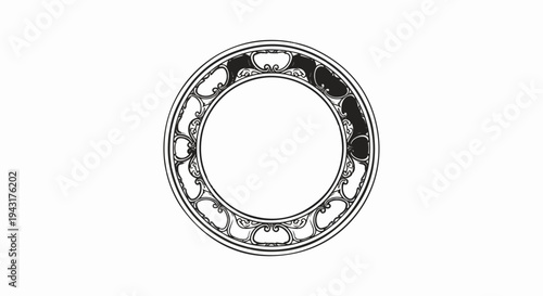 Ornate circular border with flowing, decorative elements and black accents