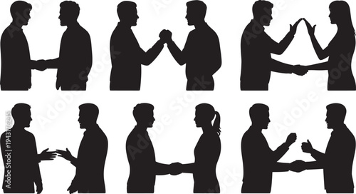 Silhouettes of People Shaking Hands and Gesturing in Various Ways gestures black