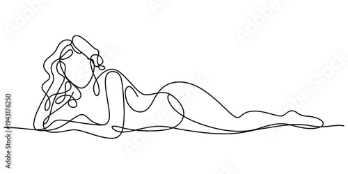 Minimalist One Line Drawing of Elegant Woman Lying Down