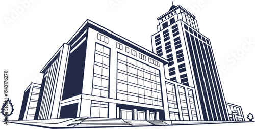  A striking architectural illustration of modern and classic buildings, featuring clean lines and a minimalist aesthetic.