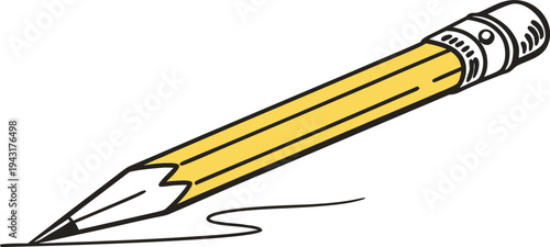 : A close-up illustration of a pencil with its eraser, perfectly capturing its simplicity. A pencil, the epitome of creative power, lying across the surface.