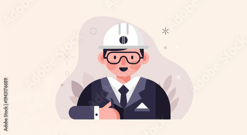 Cheerful engineer in hard hat gives a thumbs up