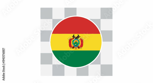 Circular flag of Bolivia with emblem on checkerboard background