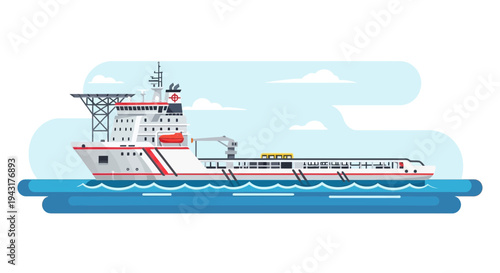 Modern Offshore Support Vessel Sailing Calm Blue Waters.